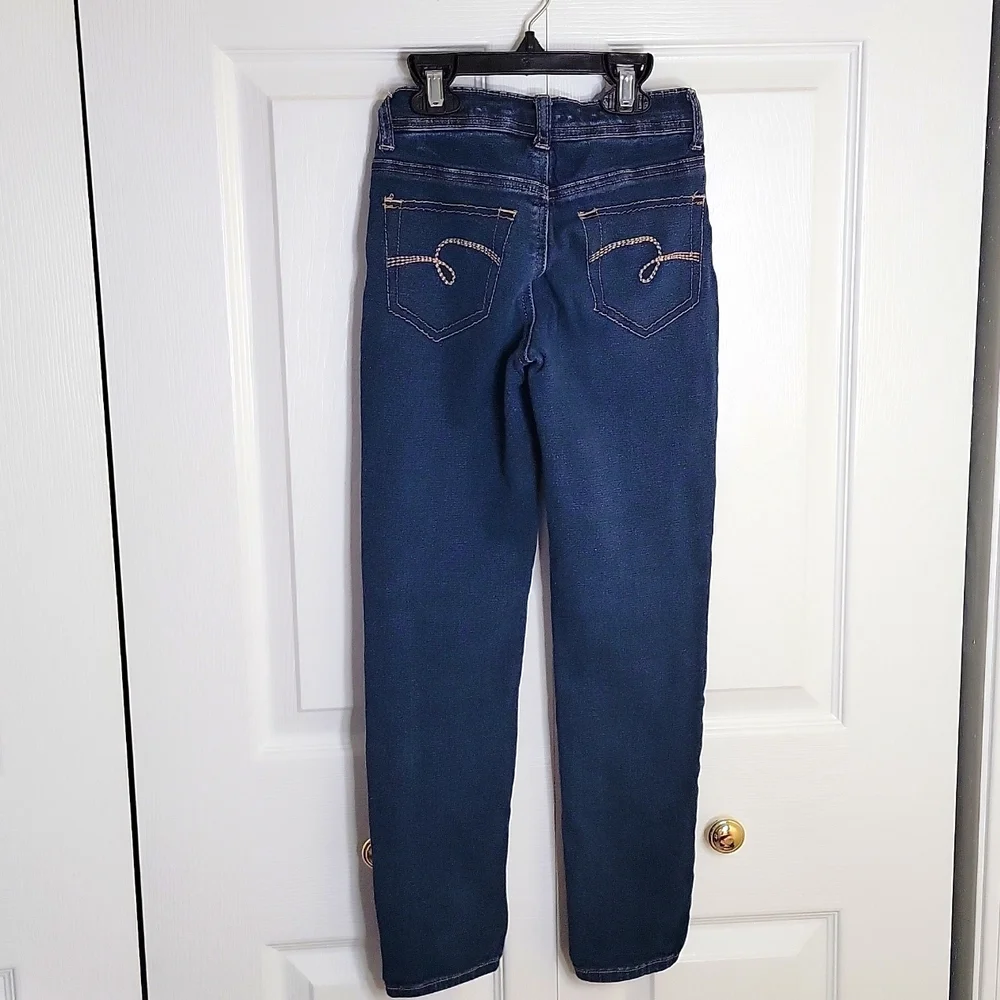 Justice Girls Premium Denim Jeans Straight Leg Snap Closure Dark Wash Blue 8R